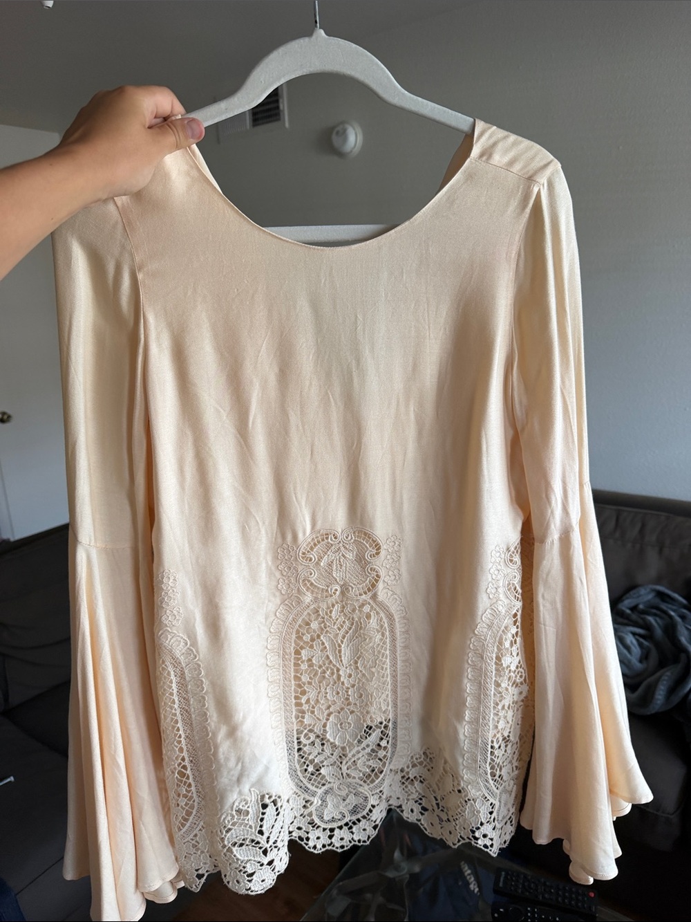 The Jetset Diaries Cream Lace-Hem Long Sleeve Blouse